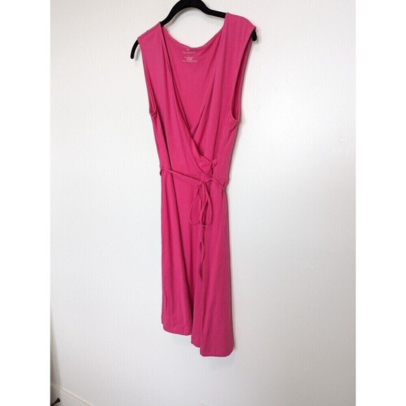 Talbots Faux Wrap Dress Womens Size‎ L Pink Midi Sleeveless Casual Barbie Sun - Picture 2 of 8